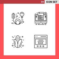 4 Icon Pack Line Style Outline Symbols on White Background Simple Signs for general designing Creative Black Icon vector background