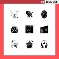 User Interface Pack of 9 Basic Solid Glyphs of seo bookmark furniture mail money Editable Vector Design Elements