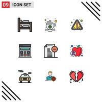 Universal Icon Symbols Group of 9 Modern Filledline Flat Colors of office documents warning remove web Editable Vector Design Elements