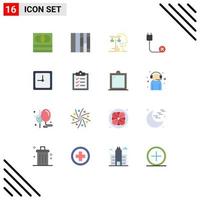 conjunto de pictogramas de 16 colores planos simples de dispositivos de hardware de juicio de reloj de tiempo paquete editable de elementos creativos de diseño de vectores