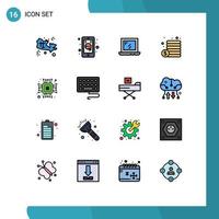 Modern Set of 16 Flat Color Filled Lines and symbols such as keyboard computer web chip coins Editable Creative Vector Design Elements