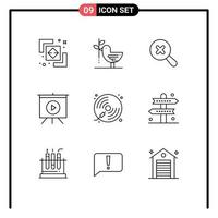 User Interface Pack of 9 Basic Outlines of music disc pacifism video board Editable Vector Design Elements