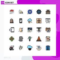 Modern Set of 25 Filled line Flat Colors Pictograph of cake world email preference browser Editable Vector Design Elements