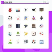 Mobile Interface Flat Color Set of 25 Pictograms of graduation cap cooperation science atom Editable Vector Design Elements