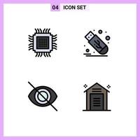 Universal Icon Symbols Group of 4 Modern Filledline Flat Colors of big disable database flash hide Editable Vector Design Elements