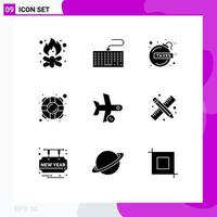 Group of 9 Modern Solid Glyphs Set for flight saver type life tax Editable Vector Design Elements