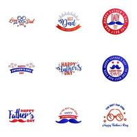 HAPPY FATHERS DAY 9 Blue and red HOLIDAY HAND LETTERING VECTOR HAND LETTERING GREETING TYPOGRAPHY Editable Vector Design Elements