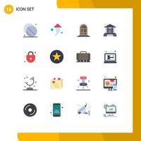 Mobile Interface Flat Color Set of 16 Pictograms of shopping lock home estate dollar Editable Pack of Creative Vector Design Elements