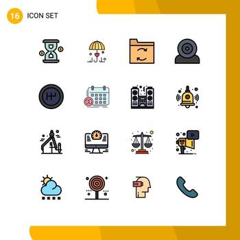 Paquete de 16 líneas llenas de color plano de interfaz de usuario de signos y símbolos modernos de dispositivos de hardware de respaldo de tecnología mecánica elementos de diseño de vectores creativos editables