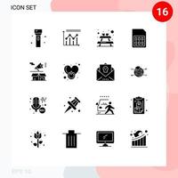 Modern Set of 16 Solid Glyphs and symbols such as sim card phone growth mobile furniture Editable Vector Design Elements