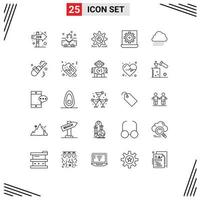 Pack of 25 Modern Lines Signs and Symbols for Web Print Media such as setting laptop setting configure configuration Editable Vector Design Elements