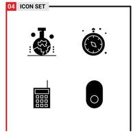 Universal Icon Symbols Group of 4 Modern Solid Glyphs of geography hardware study of earth surface navigation talkie Editable Vector Design Elements