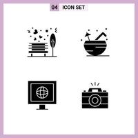Set of 4 Modern UI Icons Symbols Signs for bench internet park coconut tv Editable Vector Design Elements
