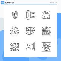 Modern 9 Line style icons Outline Symbols for general use Creative Line Icon Sign Isolated on White Background 9 Icons Pack Creative Black Icon vector background