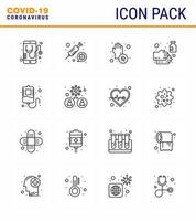 16 Line viral Virus corona icon pack such as wash hand vaccine cleaning disease viral coronavirus 2019nov disease Vector Design Elements