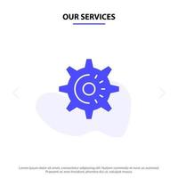 nuestros servicios cog gear setting idea solid glyph icon plantilla de tarjeta web vector