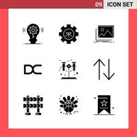 9 Icon Pack Solid Style Glyph Symbols on White Background Simple Signs for general designing Creative Black Icon vector background