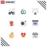 paquete de 9 signos y símbolos modernos de colores planos para medios de impresión web, como elementos de diseño de vectores editables imac del certificado de amor de calidad de marca