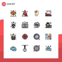 Pack of 16 creative Flat Color Filled Lines of business idea hobby mind hobbies train Editable Creative Vector Design Elements