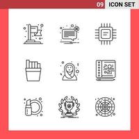 9 Icon Pack Line Style Outline Symbols on White Background Simple Signs for general designing Creative Black Icon vector background