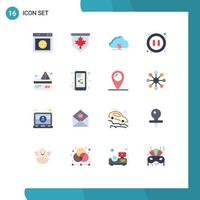 16 User Interface Flat Color Pack of modern Signs and Symbols of alert pause cloud multimedia synchronization Editable Pack of Creative Vector Design Elements