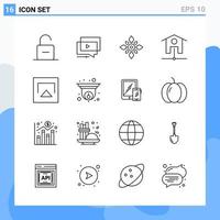 Modern 16 Line style icons Outline Symbols for general use Creative Line Icon Sign Isolated on White Background 16 Icons Pack Creative Black Icon vector background