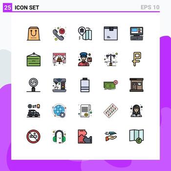 Pictogram Set of 25 Simple Filled line Flat Colors of computer product support goods box Editable Vector Design Elements