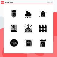 Group of 9 Modern Solid Glyphs Set for church real weather estate faq Editable Vector Design Elements