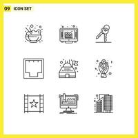 Set of 9 Commercial Outlines pack for observatory port keys network ethernet Editable Vector Design Elements