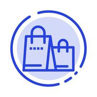 bolso bolso compras tienda azul línea punteada línea icono vector