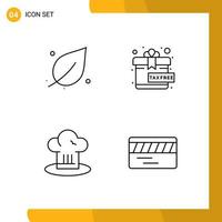 Mobile Interface Line Set of 4 Pictograms of ecology chef hat spring present restaurant Editable Vector Design Elements