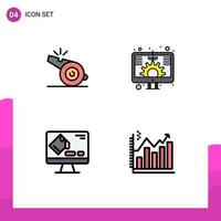 Universal Icon Symbols Group of 4 Modern Filledline Flat Colors of coach fill whistle investment screen Editable Vector Design Elements