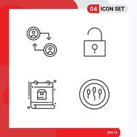 Modern Set of 4 Filledline Flat Colors and symbols such as account package lock calendar human Editable Vector Design Elements