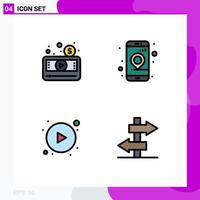 Filledline Flat Color Pack of 4 Universal Symbols of money arrows player gps button Editable Vector Design Elements