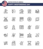 USA Happy Independence DayPictogram Set of 25 Simple Lines of golden bridge star shield american Editable USA Day Vector Design Elements