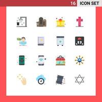 Set of 16 Modern UI Icons Symbols Signs for assistance easter day cross celebration Editable Pack of Creative Vector Design Elements