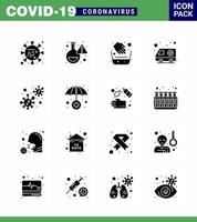 Novel Coronavirus 2019nCoV 16 Solid Glyph Black icon pack bacteria hospital virus car water bowl viral coronavirus 2019nov disease Vector Design Elements