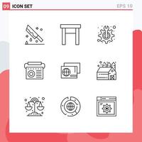 9 Universal Outline Signs Symbols of identity music stool equipment fix Editable Vector Design Elements