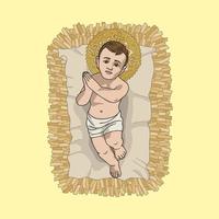 Baby Jesus in the Manger at Christmas Colored Vector Illustration