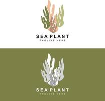 logotipo de algas marinas, diseño de vectores de plantas marinas, comestibles y protección de la naturaleza