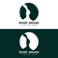 River Logo Design, River Creek Vector, Riverside Illustration With A Combination Of Mountains And Nature, Product Brand vector