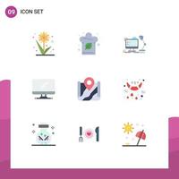 User Interface Pack of 9 Basic Flat Colors of pc device workplace monitor computer Editable Vector Design Elements