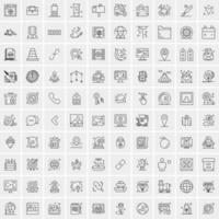 100 Universal Black Line Icons on White Background vector