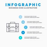 maletín caso de negocios documentos marketing cartera maleta línea icono con 5 pasos presentación infografía fondo vector