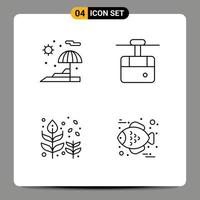 Pictogram Set of 4 Simple Filledline Flat Colors of beach fall cable transport tree Editable Vector Design Elements