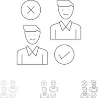 Group User Job good cancel Bold and thin black line icon set vector