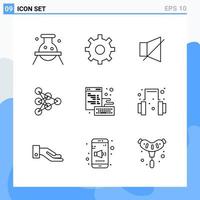 Modern 9 Line style icons Outline Symbols for general use Creative Line Icon Sign Isolated on White Background 9 Icons Pack Creative Black Icon vector background