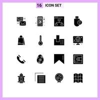 Group of 16 Solid Glyphs Signs and Symbols for signal devices cart computers people Editable Vector Design Elements