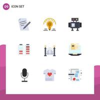 User Interface Pack of 9 Basic Flat Colors of bridge city robot full battery Editable Vector Design Elements