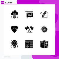 Editable Vector Line Pack of 9 Simple Solid Glyphs of hatchet crypto currency darwing crypto nem Editable Vector Design Elements